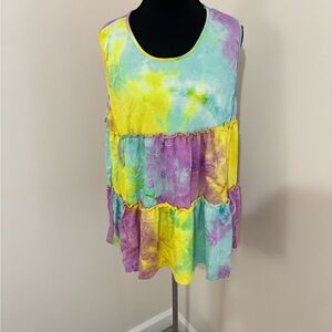 Perfect Peach Colorful Tie-Dye Sleeveless Top